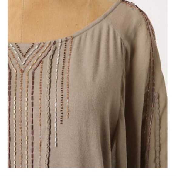 Anthropologie One September Beige Beaded Blouse - Picture 3 of 9